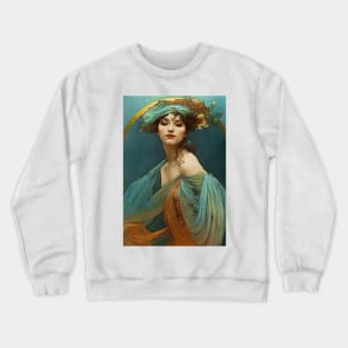 Art Nouveau Beauty in Turquoise and Orange - Vintage, Mucha, Gilded Age Crewneck Sweatshirt